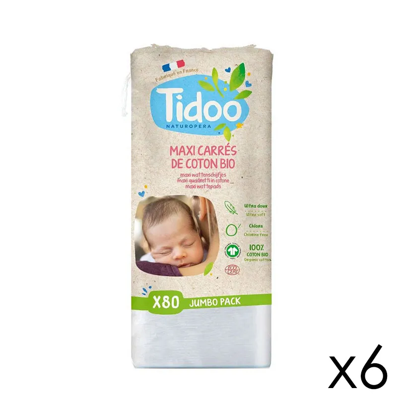 6 Paquets de Maxi-Carrés de Coton Bio - 6x80pcs-0