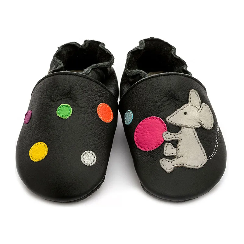 Chaussons souple Barefoot Cuir Souris - Noir-3