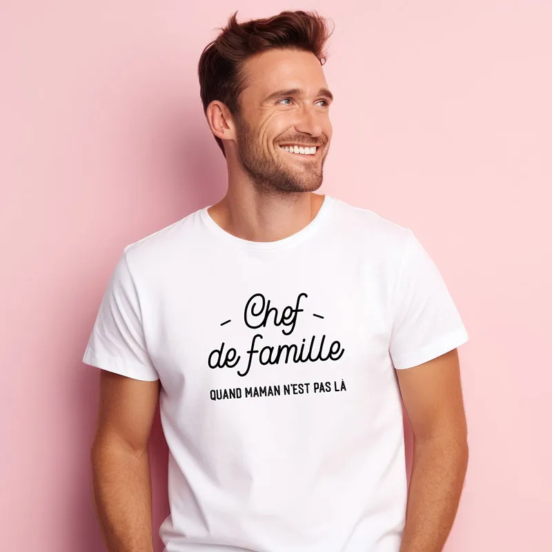 T-shirt Chef De Famille : Quand Maman N'Est Pas Là BIO - Blanc-0