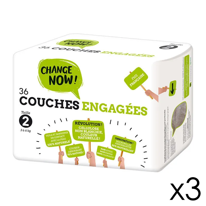 Couches Éco Change Now T.2/3-6kg - 3x36-0