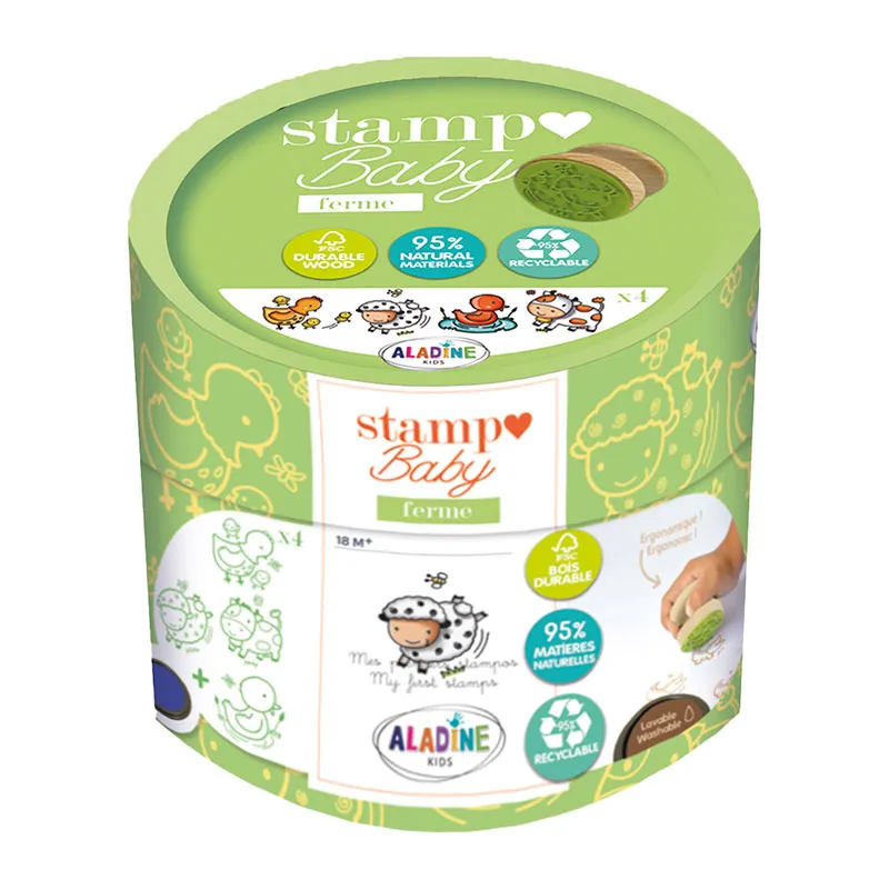 4 Tampons Stampo Baby eco-friendly. Ferme + 1 encreur - 18m+-0