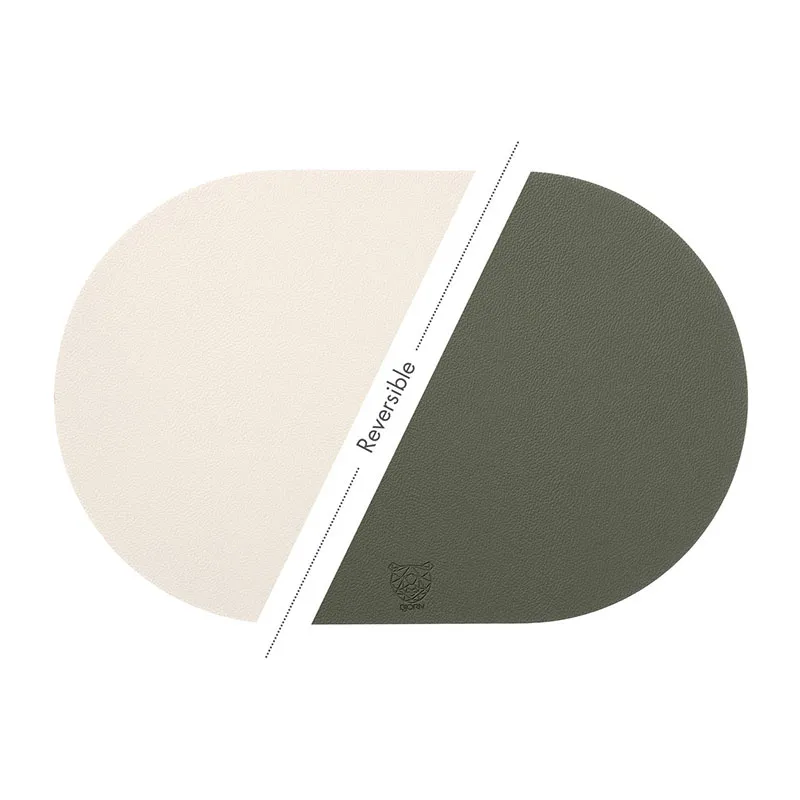 Sets de table ovale Cuir recyclé révers. Crème/Vert de gris - 6pcs-2