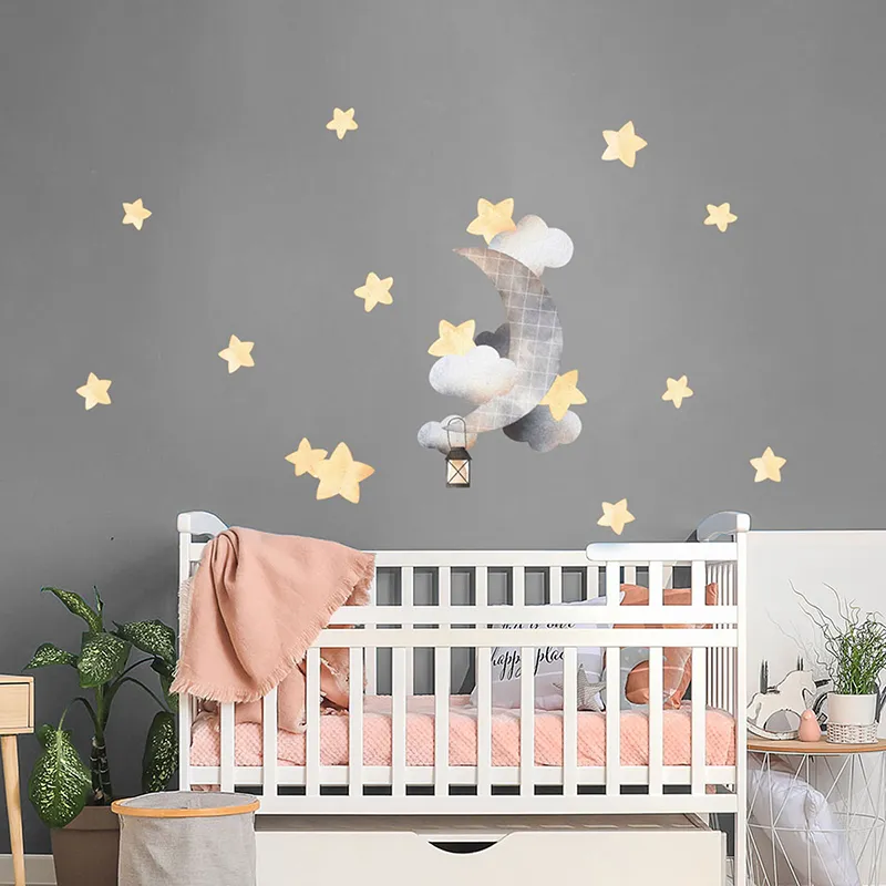 Stickers - Lune et étoiles aquarelles-1