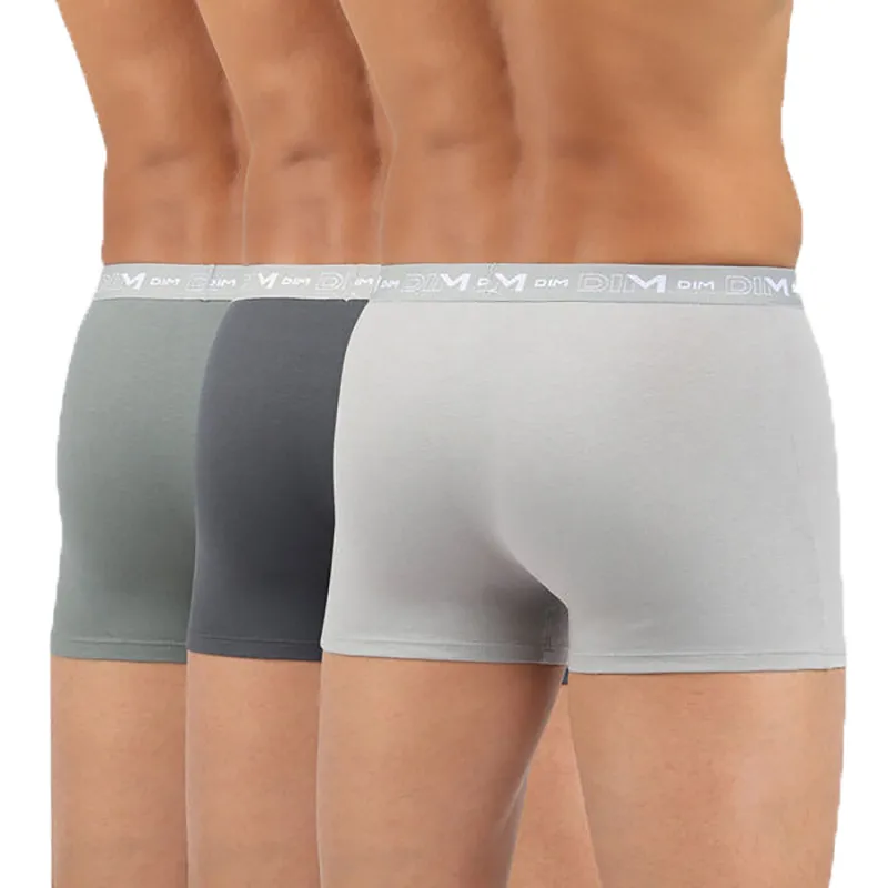 3 Boxers Coton Stretch Homme - Acier/Gris Foncé/Gris Granit - DIM-2
