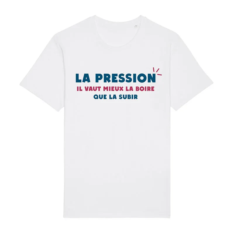 T-shirt Homme BIO La pression il vaut mieux la boire que la subir - Blanc-0