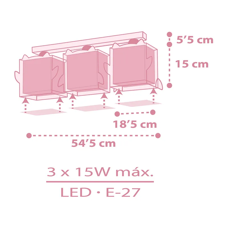Plafonnier 3 Lumières Hibou Rose - 51x15x20,5cm-4