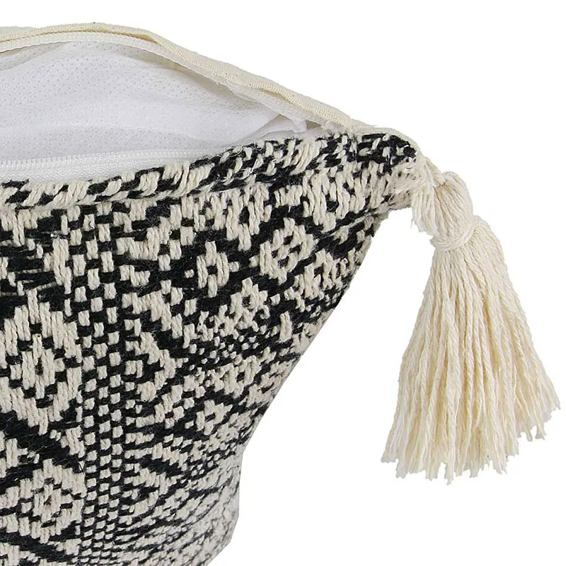Coussin Ethnique Pompons Beige/Noir - 40x40cm-3
