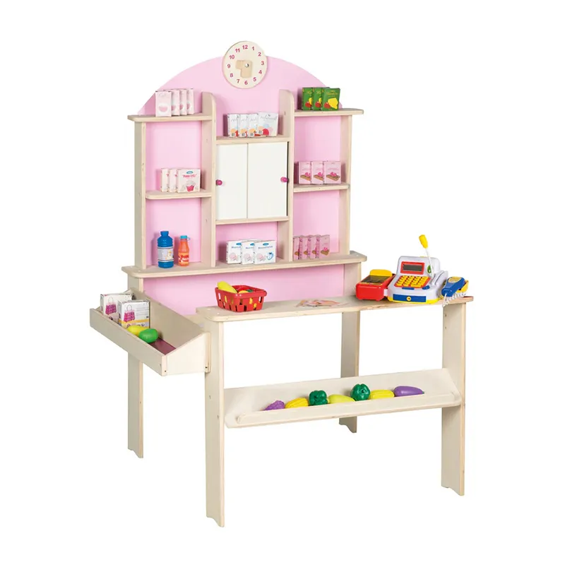 Marchande Enfant Bois avec Horloge Rose - 36m+-1