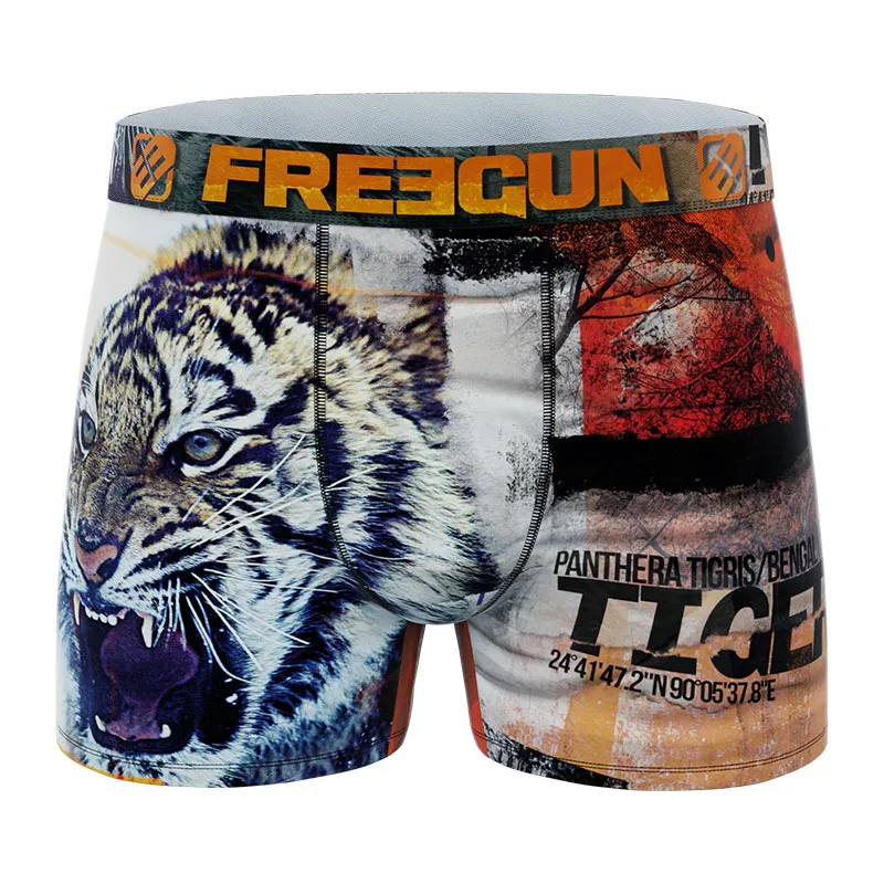4 Boxers polyester recyclé Homme Animal Sauvage - Jaune/Blanc/Rouge/Orange-4