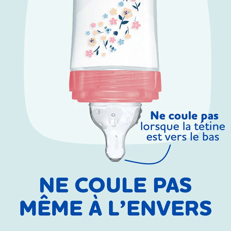 Coffret 3 Bibs anti-coliq. Tétines rondes 270ml déb.2 Minnie Rose - 0m+-3