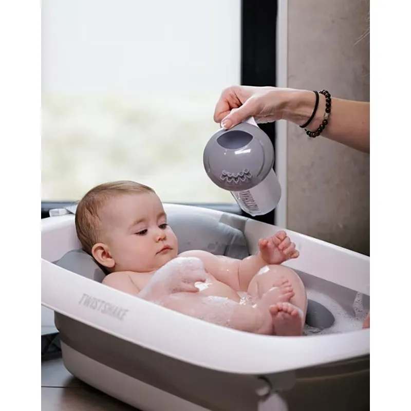 Pack Bain Baignoire pliante 30L + Coussin + Rince Tête Gris Pastel - 0m+-12