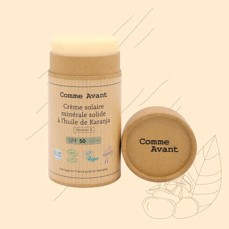 Crème solaire SPF50 minérale solide à l'huile de karanja Sans parfum - 80g-0
