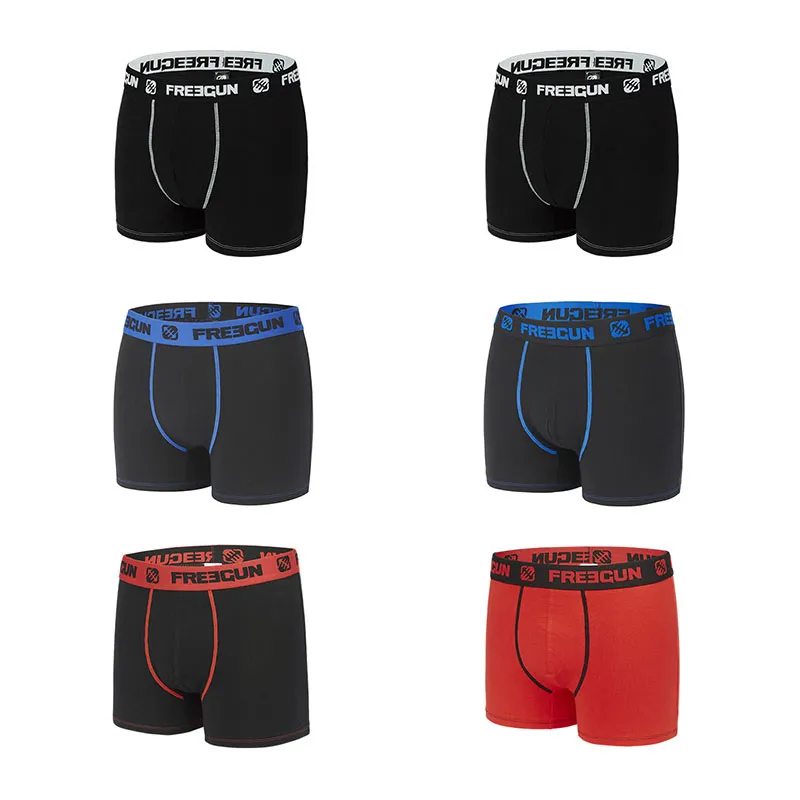6 Boxers Garçon Basic Freegun - Noir/Rouge/Bleu/Blanc-1