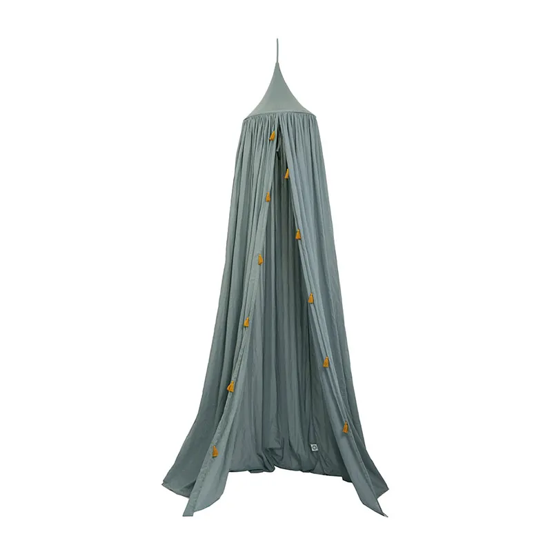 Ciel de lit Coton BIO Pompons Gris Mer - 200cm-0