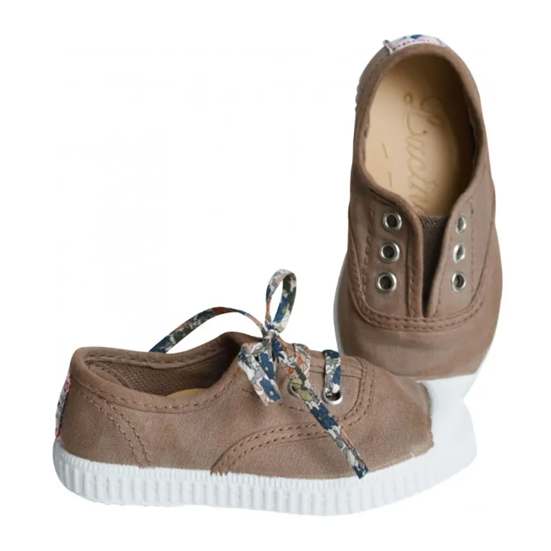Chaussures baskets tennis en TOILES à lacets et élastiques - Taupe délavé-2