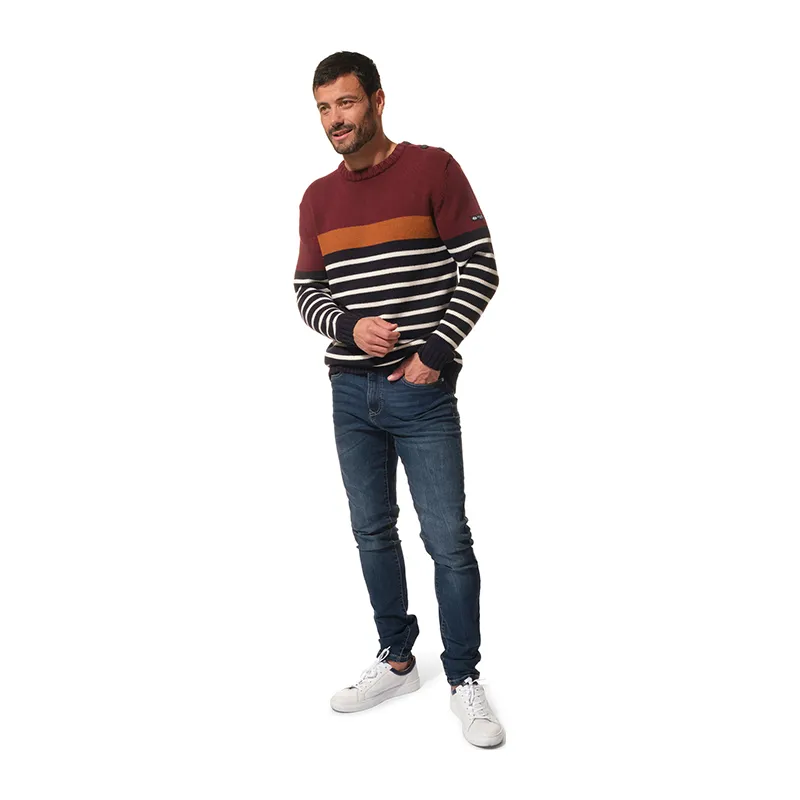 Pull Luppin Rayé Col rond Homme - Marine/Ecru/Grenat/Pecan-1