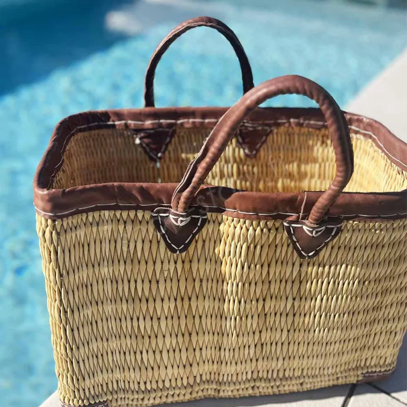 Cabas tressé Jonc naturel/Cuir - 45x31cm-6