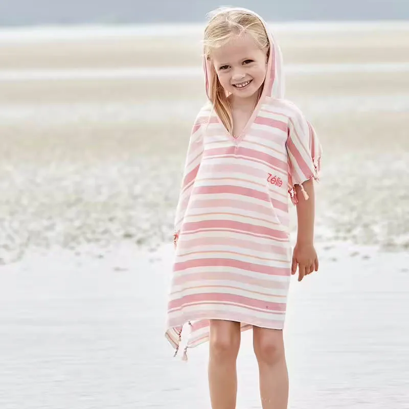 Poncho fouta rayé - Rose-1