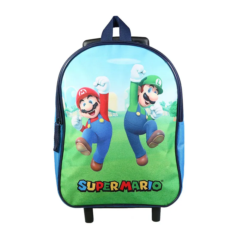Sac à dos à roulettes maternelle Super Mario Bleu - 25x31cm-0