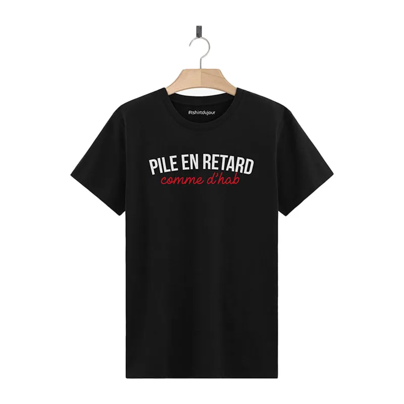 T-shirt Homme BIO Pile en retard - Noir-0