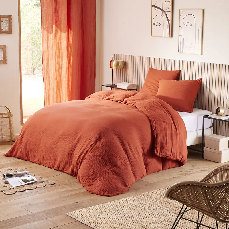 Parure 3pcs gaze de coton Terracotta-0