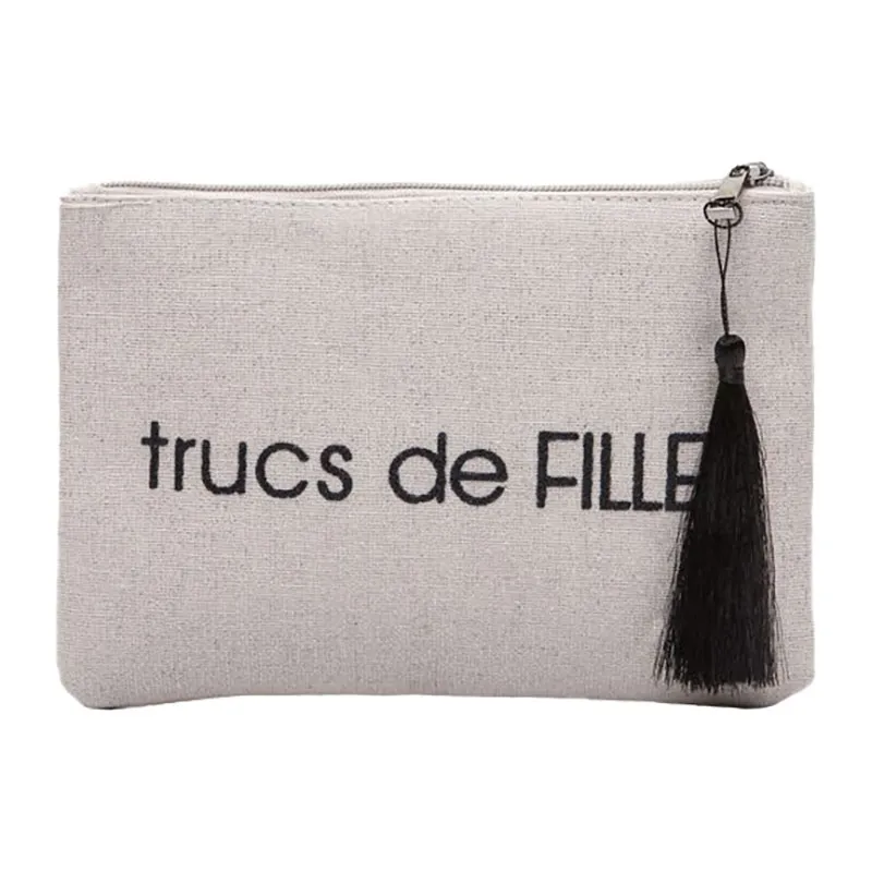 Grande Pochette Trucs de fille - Beige/Noir-0