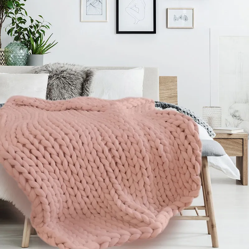 Plaid grosse maille chunky Rose - 150x120cm-1