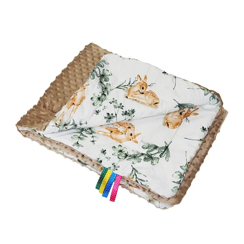 Couverture Minky Cerfs Beige/Vert - 75x100cm-0