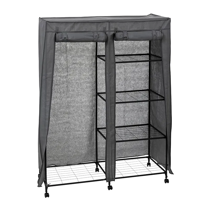 Armoire penderie & étagères sur roulettes Gris - 120x50x168cm-0
