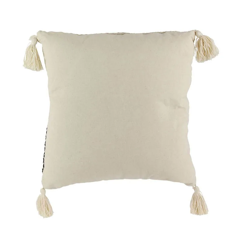 Coussin berbère Rayures Pompons Beige - 40x40x10cm-2