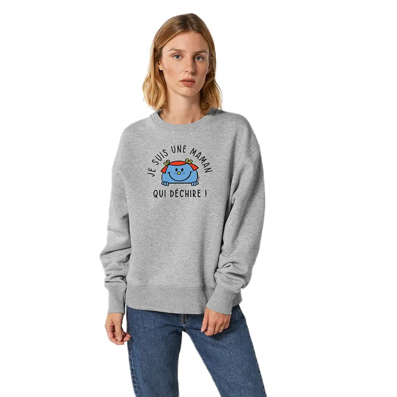 Sweat Femme Je suis une maman qui déchire - Gris Chiné-0