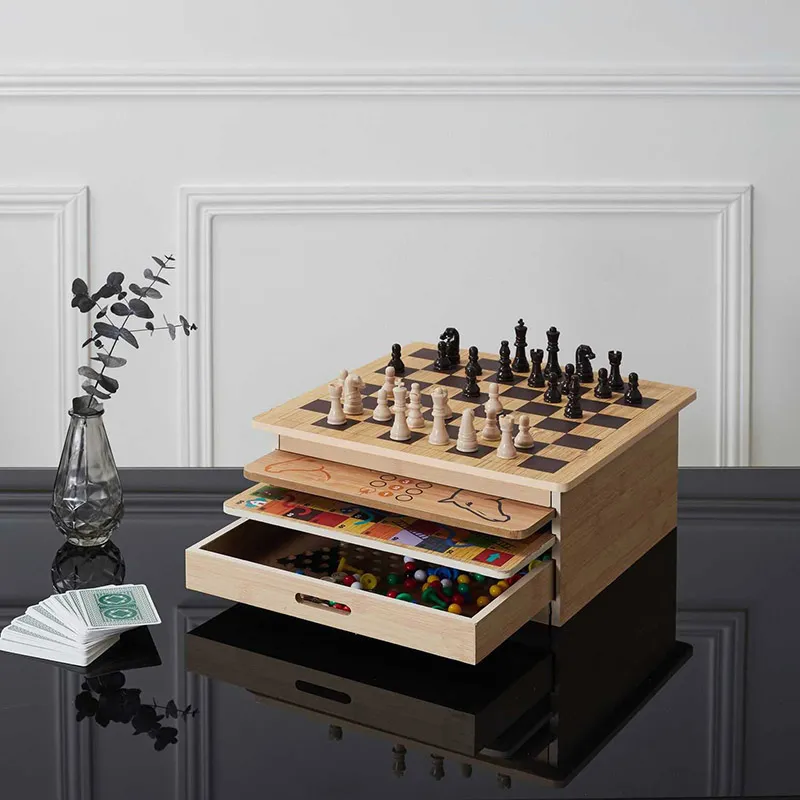 Coffret Jeux de société Bois 10en1 - 33x33x15,5cm-0