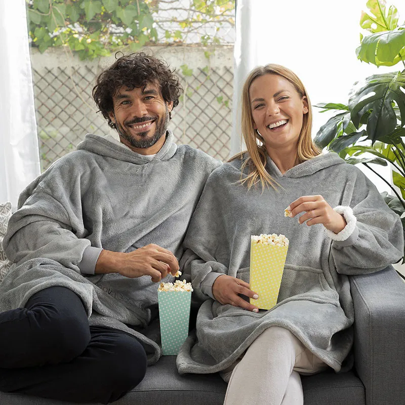 Sweat plaid à capuche Gris - TU-3