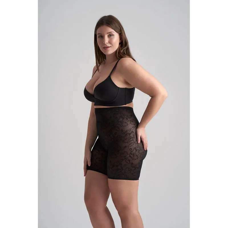 Short gainant taille haute en dentelle - Noir-5