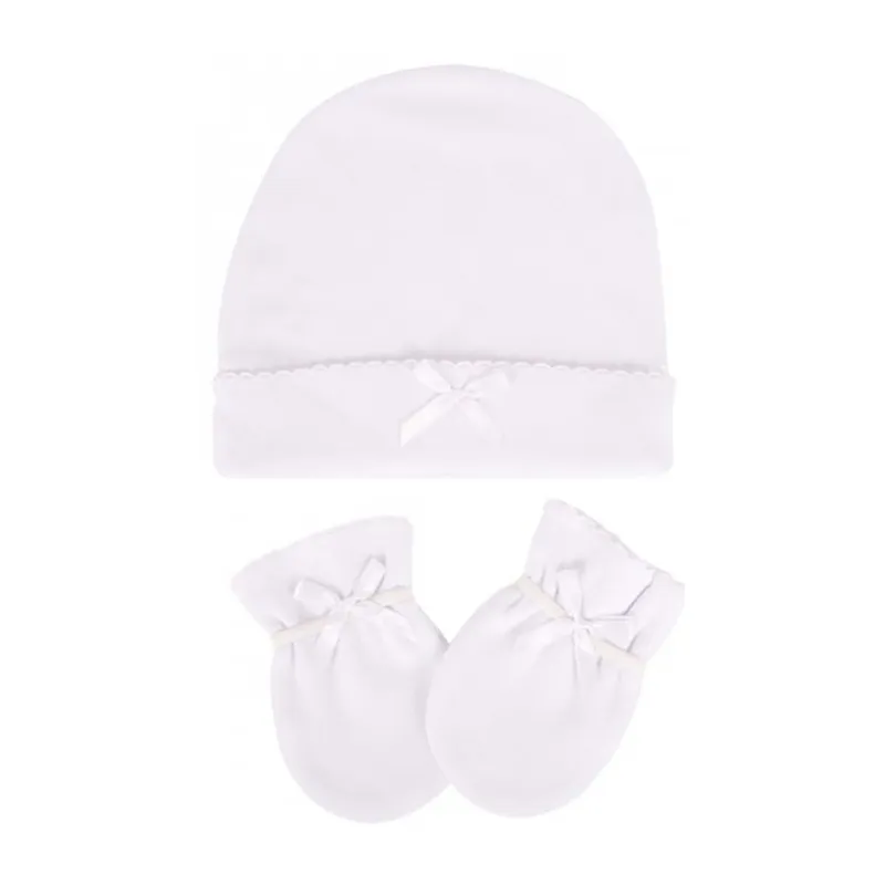 Bonnet + moufle Coton Blanc-0