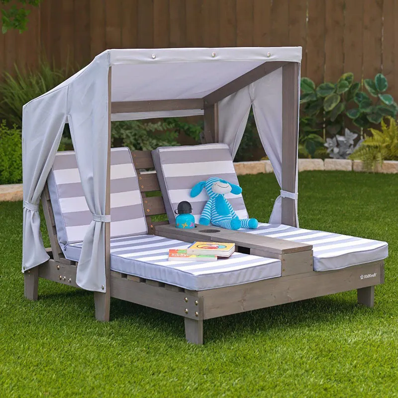 Double chaise longue avec porte-gobelets Gris - 36m+-9