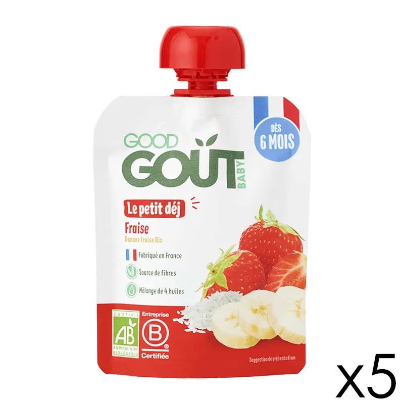 5x70g Gourdes petit déj Fraise BIO - 6m+-0