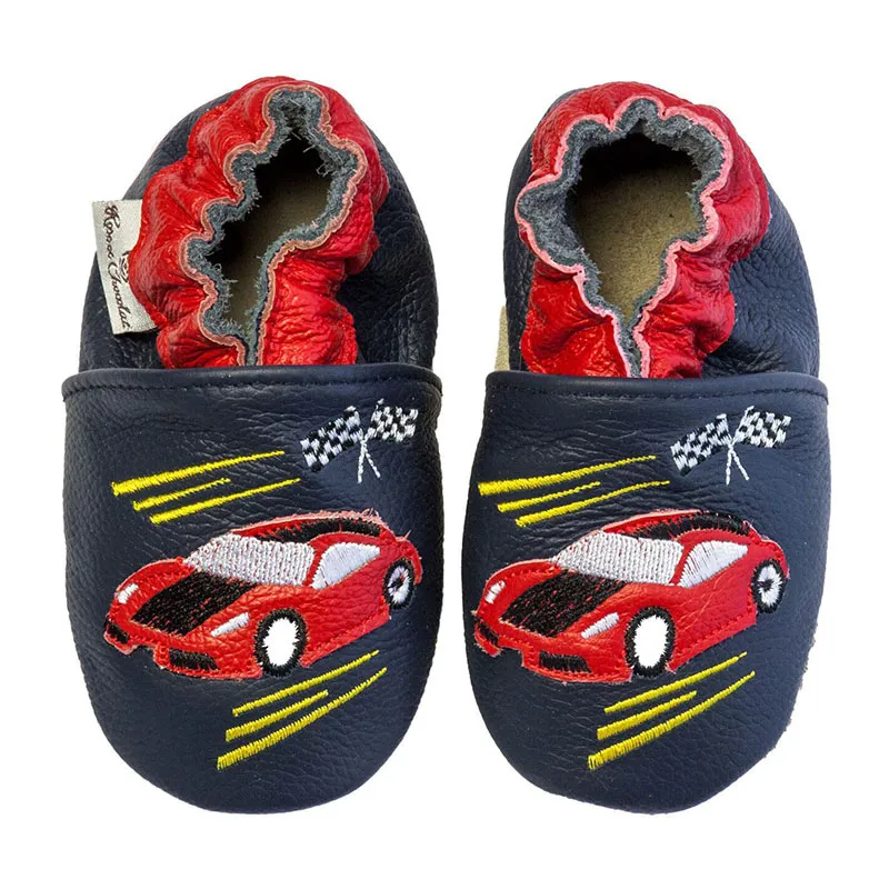 Chaussons cuir ClassicZ Voiture de course - Marine-0