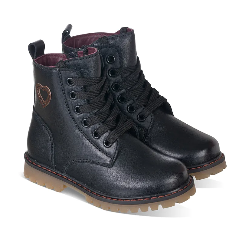 Chaussures hautes zippées Cœur Cuir - Noir-1