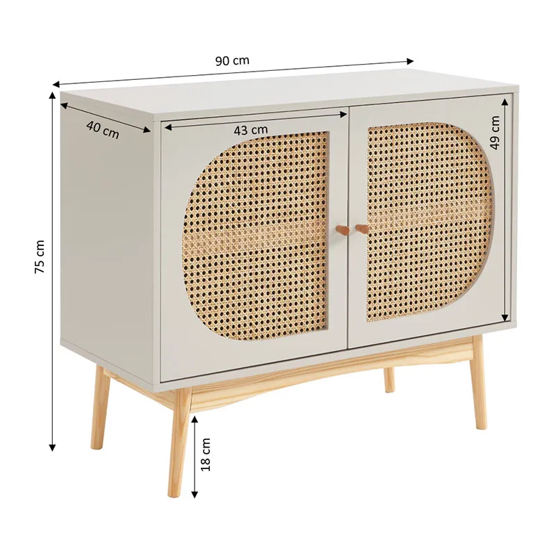 Buffet Sixtine Cannage Rotin Gris perle - 90x40x75cm-8