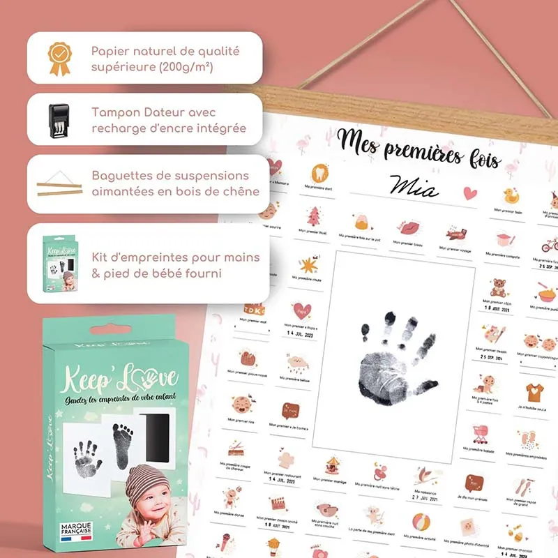 Affiche Mes Premières fois + Kit d'empreintes + Tampon + Baguette de suspension - Flamant-2