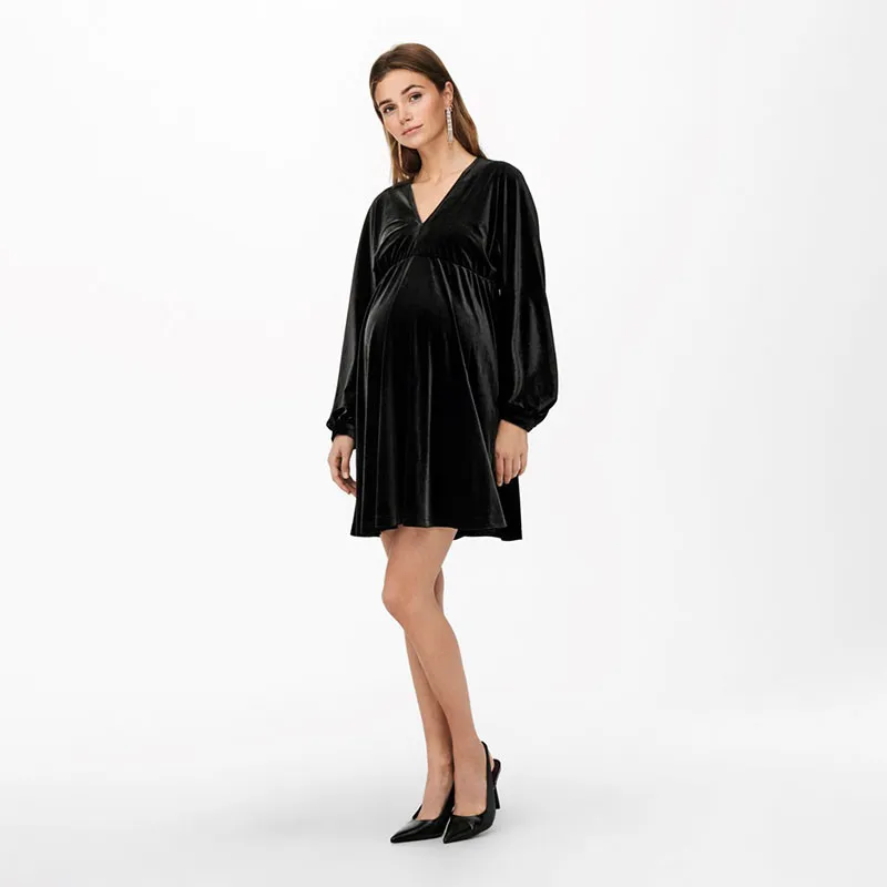 Robe de grossesse velours Esme - Noir-5