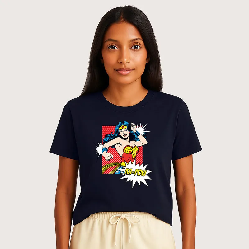 T-shirt BIO Femme Wonder Woman Ka pow - Navy-0