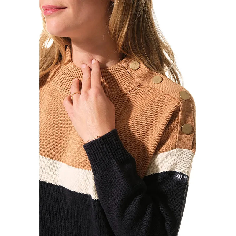 Robe Pull Charlyse Col cheminée - Ambre/Ecru/Marine-3