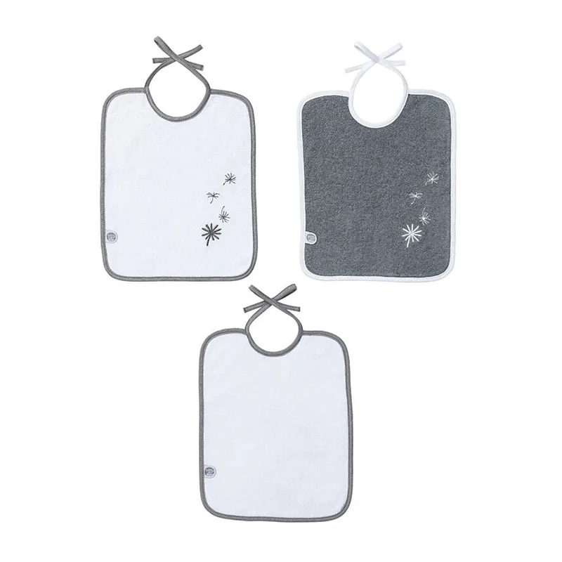 3 Bavoirs Naissance Coton BIO Lacets Jeune posuse - 20x25cm-0