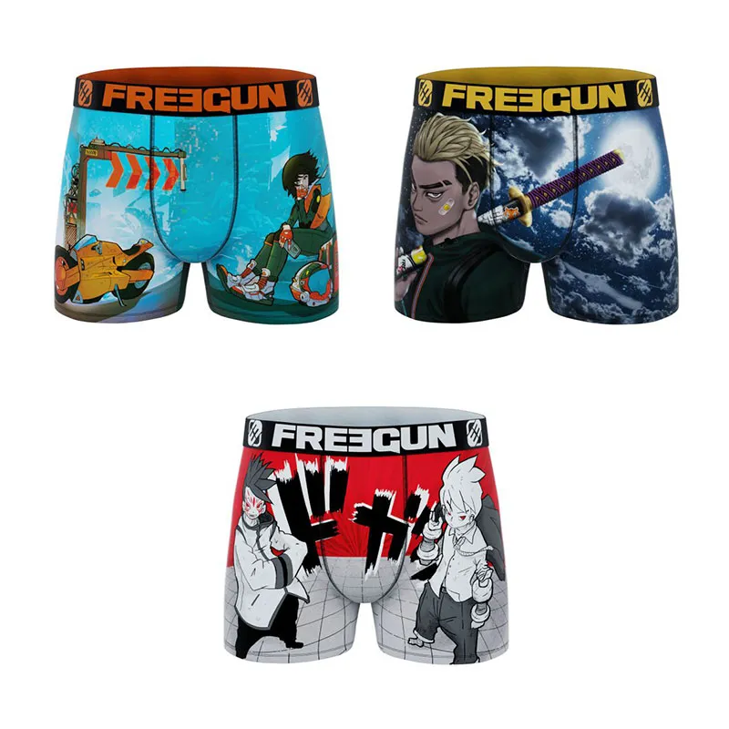3 Boxers Homme Manga Style - Jaune/Gris/Bleu/Rouge/Noir-0