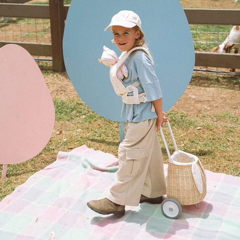 Panier à roulettes Rotin Lapin Naturel/Pois 30x20x23cm - 36m+-3