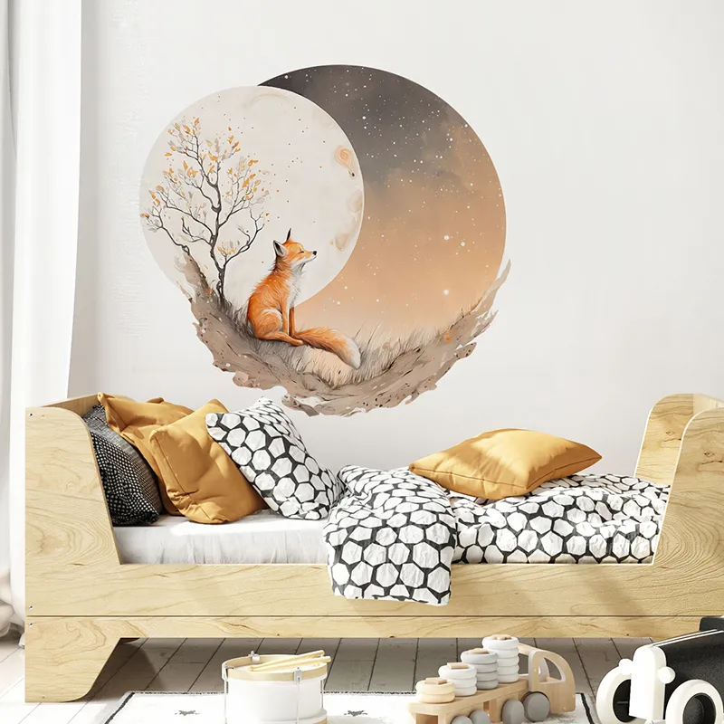 Stickers - Animal renard à la pleine lune-0