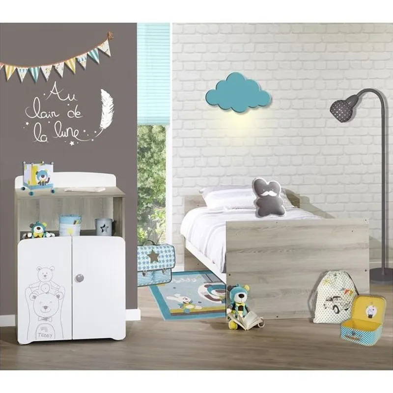 Lit Combiné évolutif Teddy Ours Bois Blanc - 60x120cm/90x190cm-2