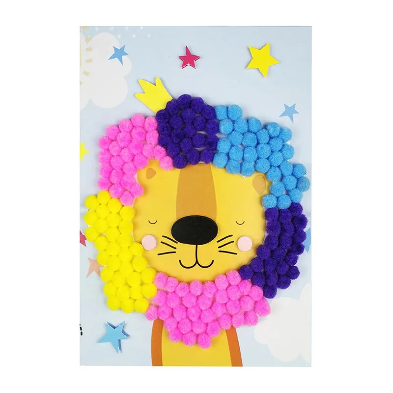 Kits tableau pompons Perroquet/Dino/Lion - 15x21cm-5